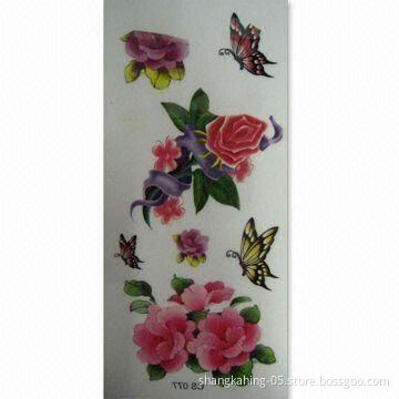 Rub-on Tattoo Sticker, Made of 4C Ink, Available in Different Floral Designs